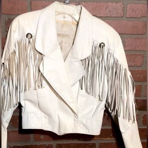 White leather vintage fringe western jacket